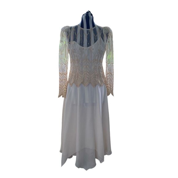 Vtg Cachet By Bari Protas Champagne Ivory Lace Maxi Dress 5 6 Victorian Wedding - Picture 2 of 15